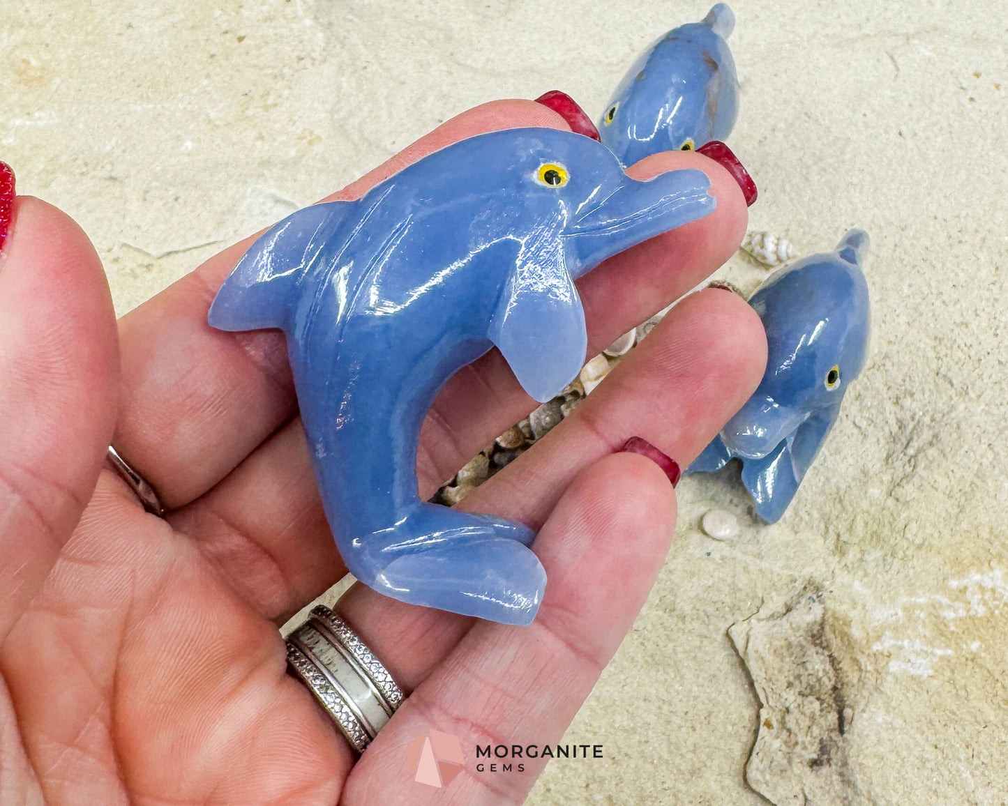 Onyx Dolphin Carving – 2″ Hand‑Carved in Blue Onyx or White Onyx - Blue - Metaphysical Crystals