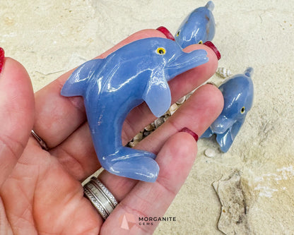 Onyx Dolphin Carving – 2″ Hand‑Carved in Blue Onyx or White Onyx - Blue - Metaphysical Crystals