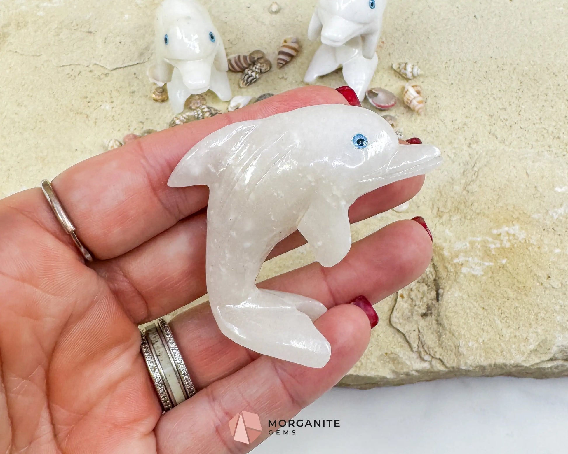 Onyx Dolphin Carving – 2″ Hand‑Carved in Blue Onyx or White Onyx - Metaphysical Crystals