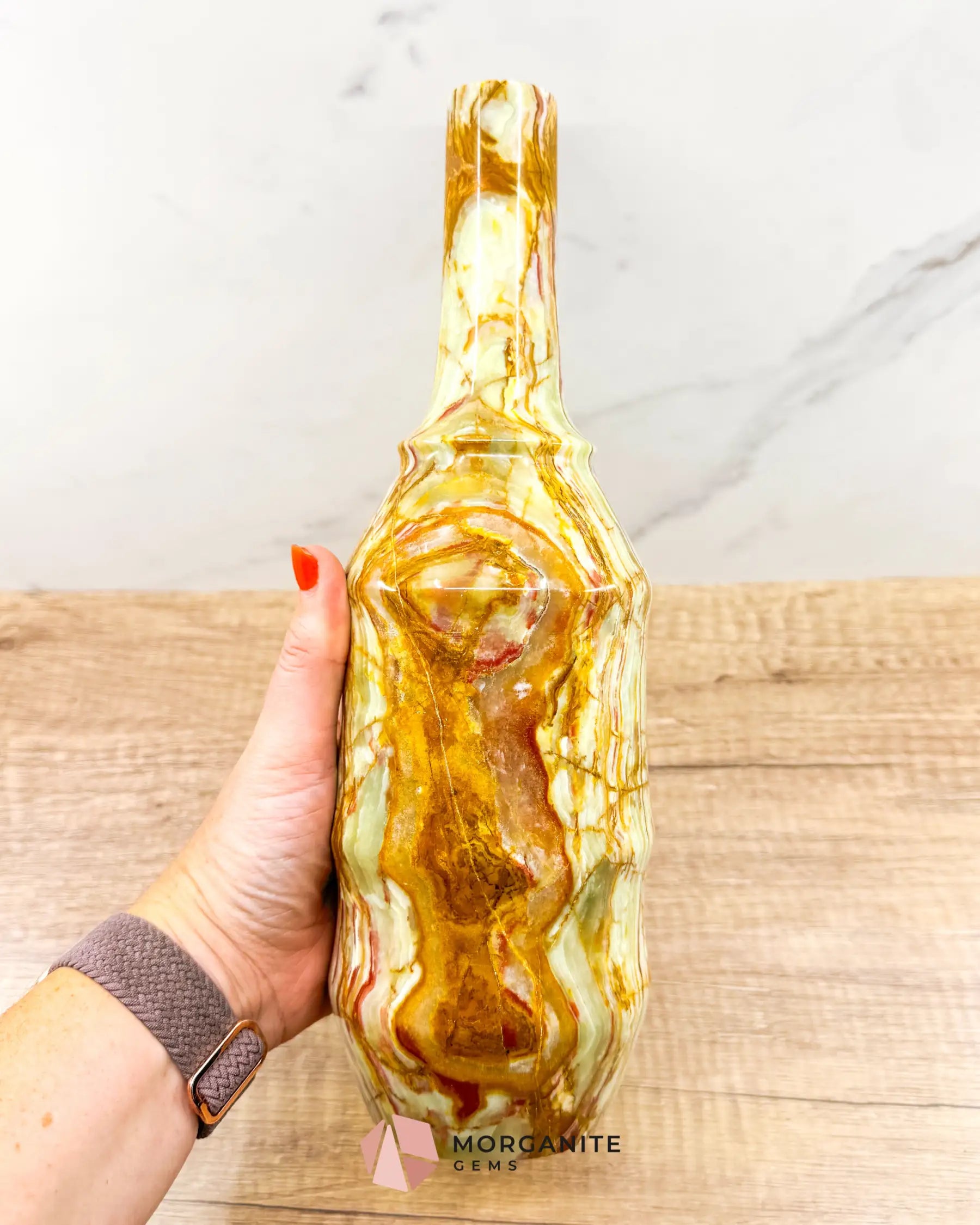 Onyx Large Bottle Vase – 12-Inch Tall Wine Bottle Design-Morganite Gems