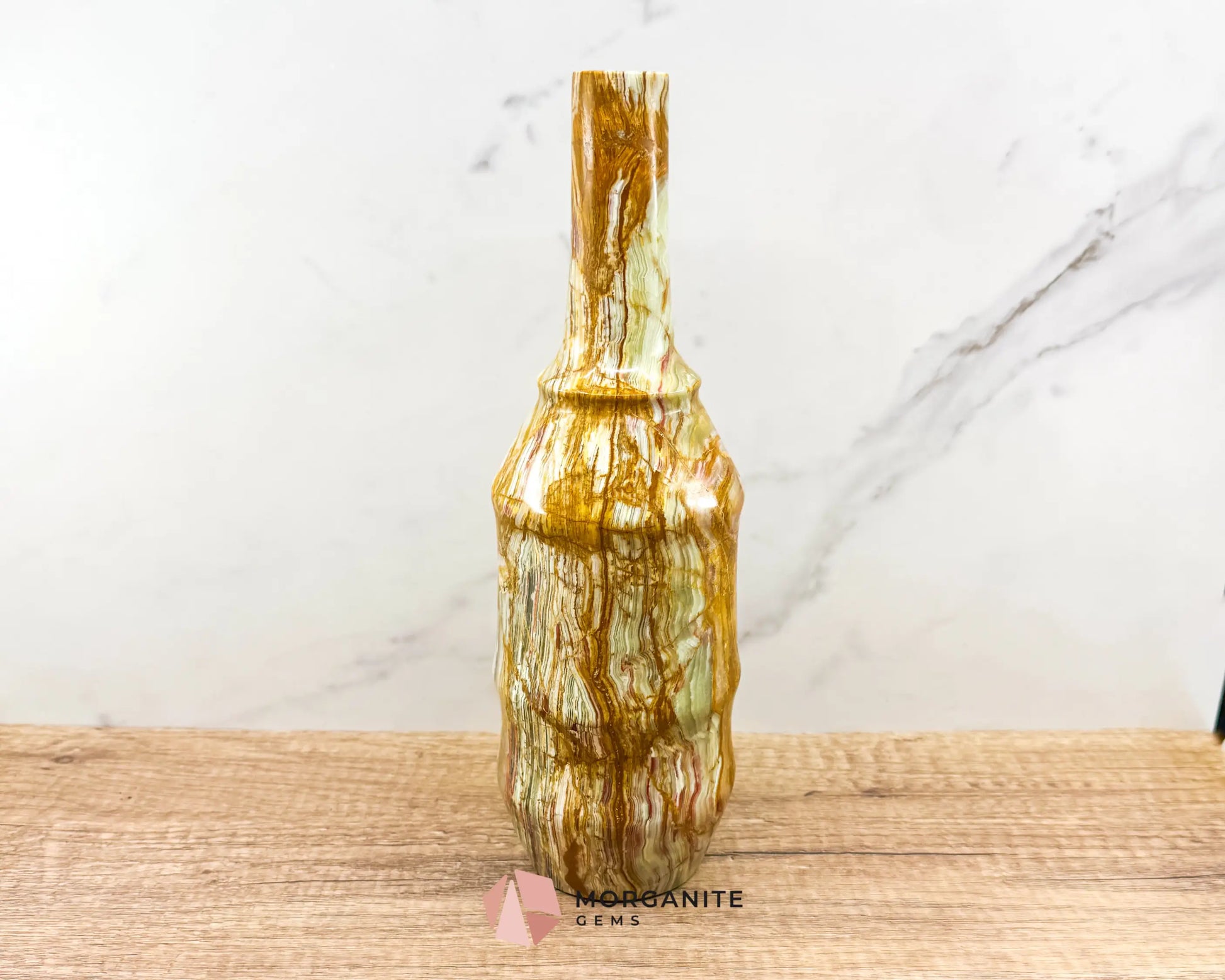 Onyx Large Bottle Vase – 12-Inch Tall Wine Bottle Design-Morganite Gems