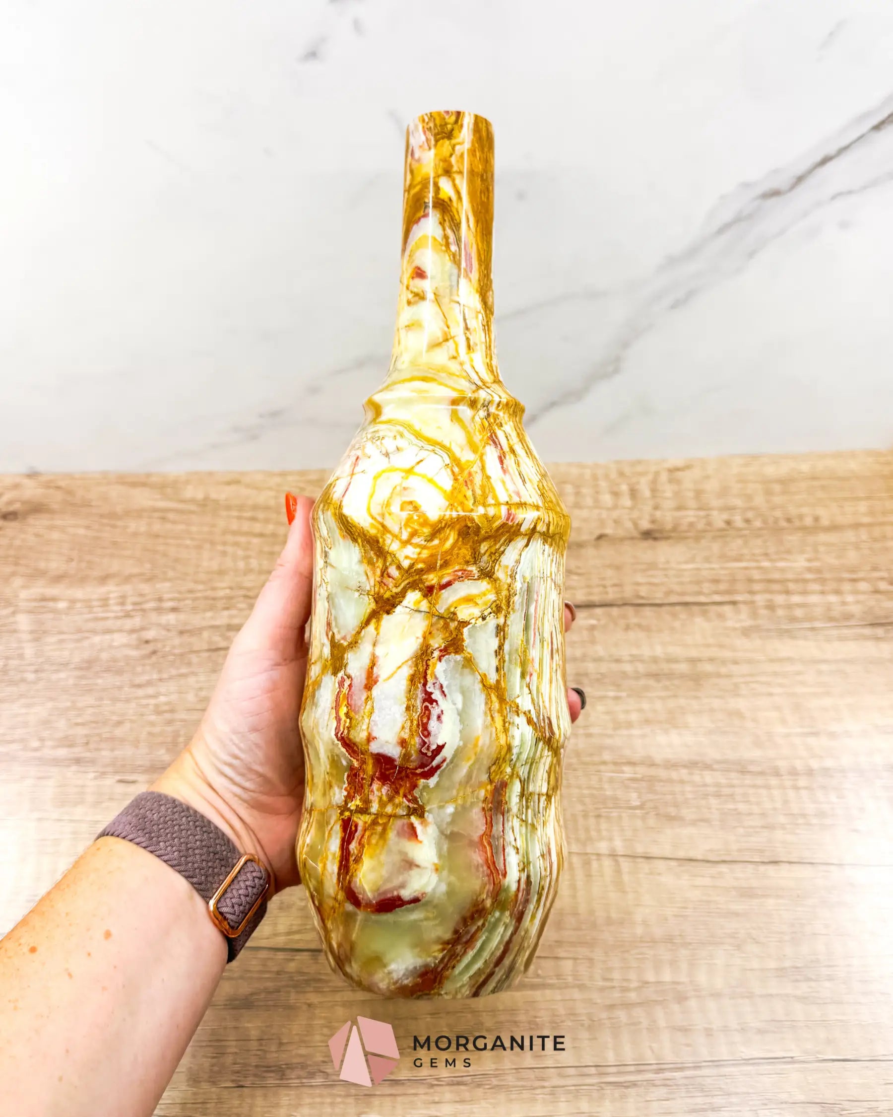 Onyx Large Bottle Vase – 12-Inch Tall Wine Bottle Design-Morganite Gems