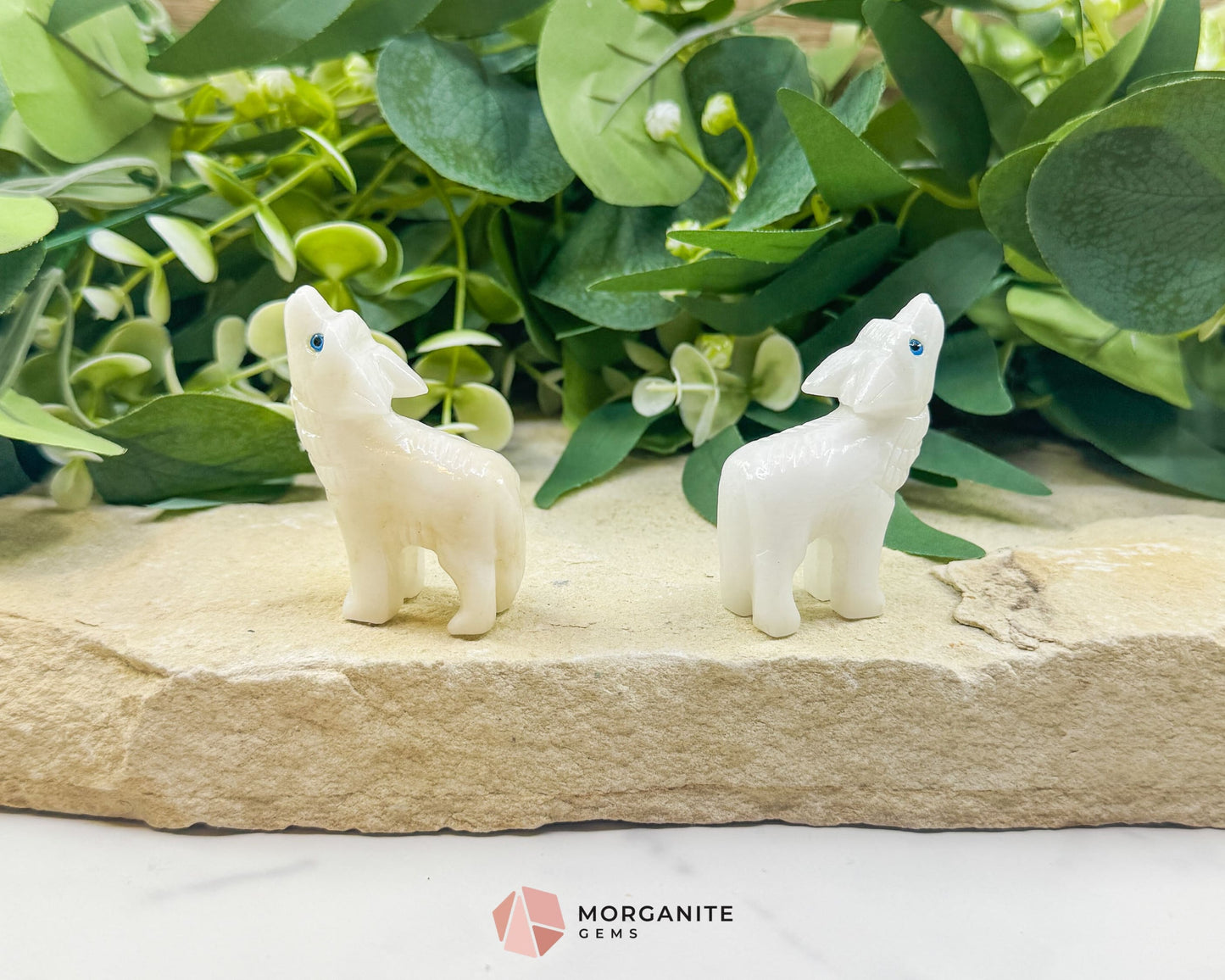 Onyx Wolf Carving – 2″ Hand‑Carved Wolf in Blue Onyx or White Onyx - Metaphysical Crystals