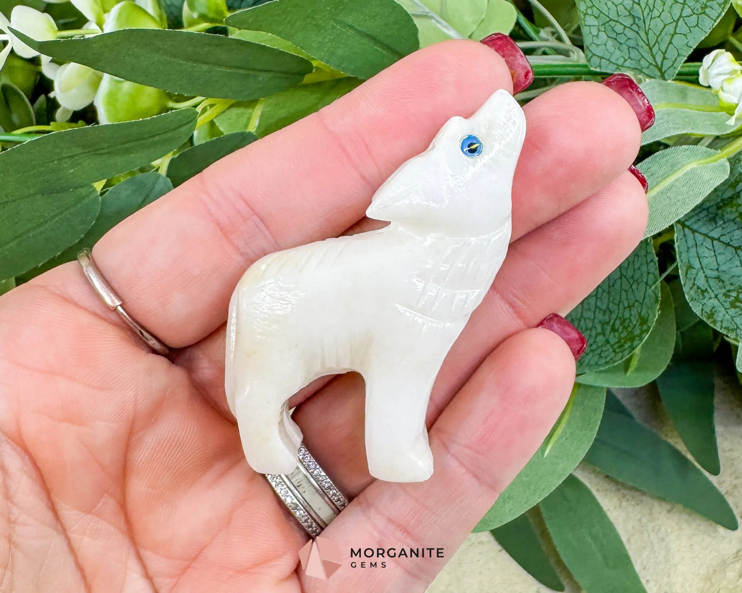 Onyx Wolf Carving – 2″ Hand‑Carved Wolf in Blue Onyx or White Onyx - Metaphysical Crystals