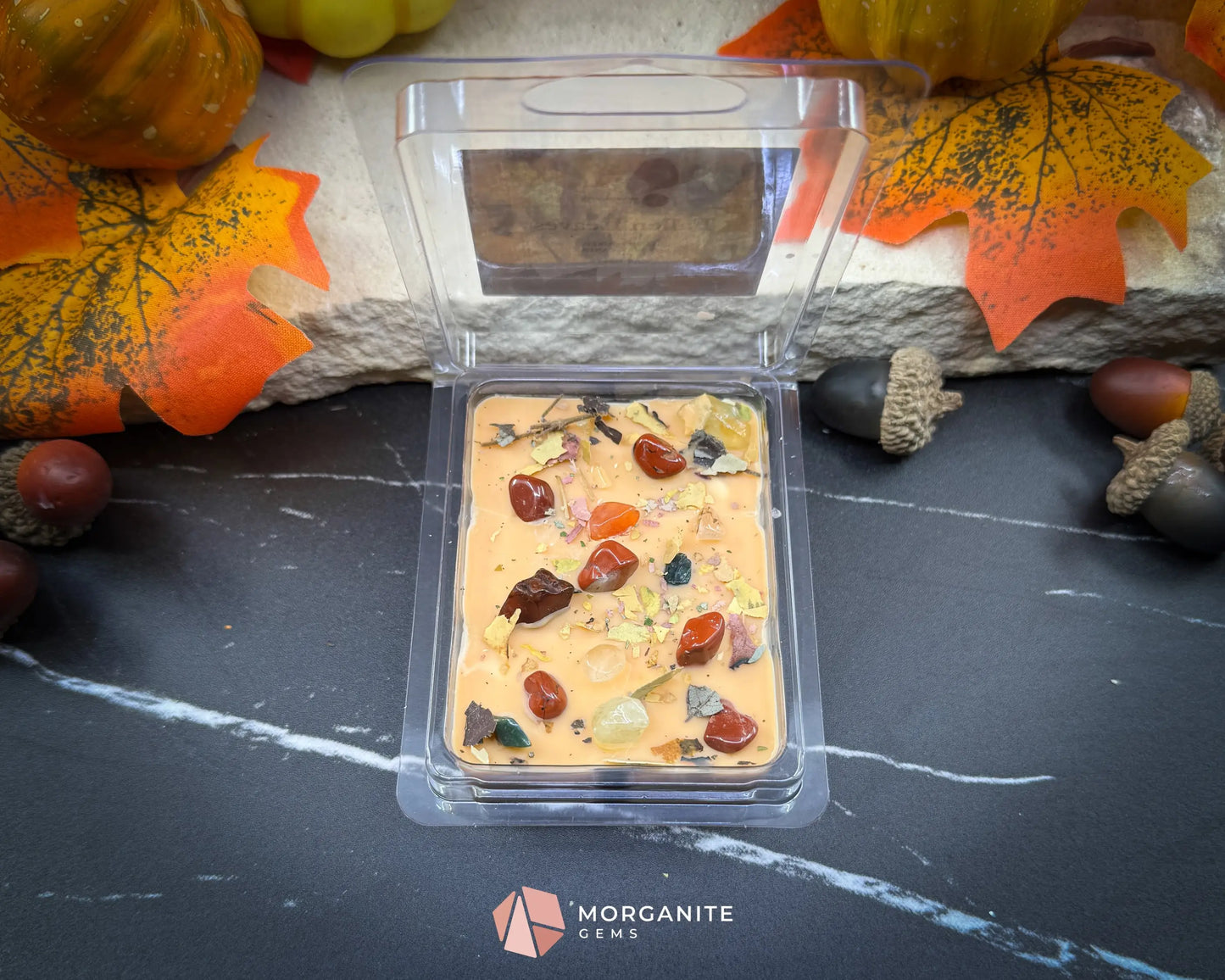 Fallen Leaves Wax Melts – Autumn Scented Melts with Crystals & Leaves | Cinnamon Apple Berry | Fall Wax Warmer Melts