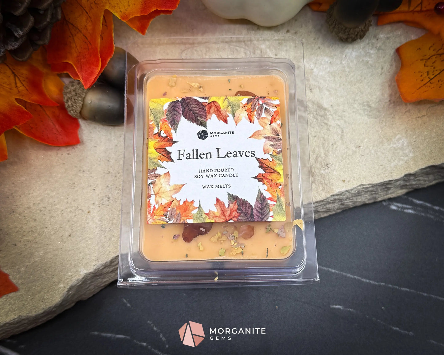 Fallen Leaves Wax Melts – Autumn Scented Melts with Crystals & Leaves | Cinnamon Apple Berry | Fall Wax Warmer Melts