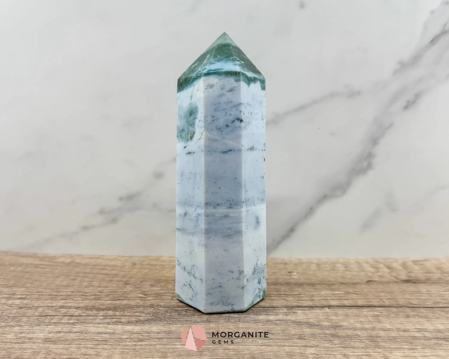 Pastel Ocean Jasper Tower – Handcrafted Elegance in Natural Stone-Morganite Gems