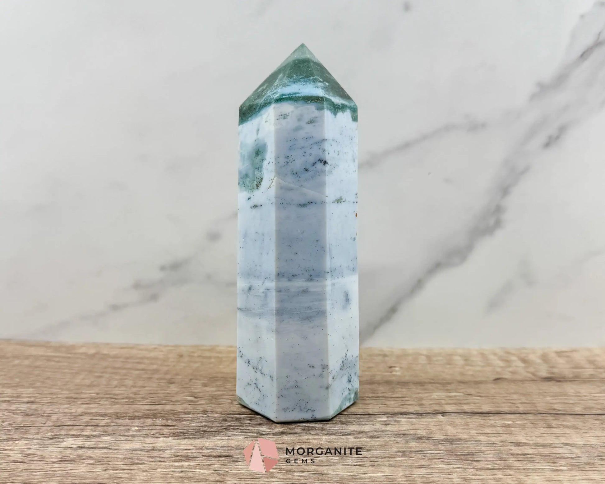 Pastel Ocean Jasper Tower – Handcrafted Elegance in Natural Stone-Morganite Gems