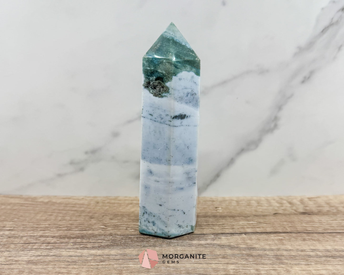 Pastel Ocean Jasper Tower – Handcrafted Elegance in Natural Stone-Morganite Gems