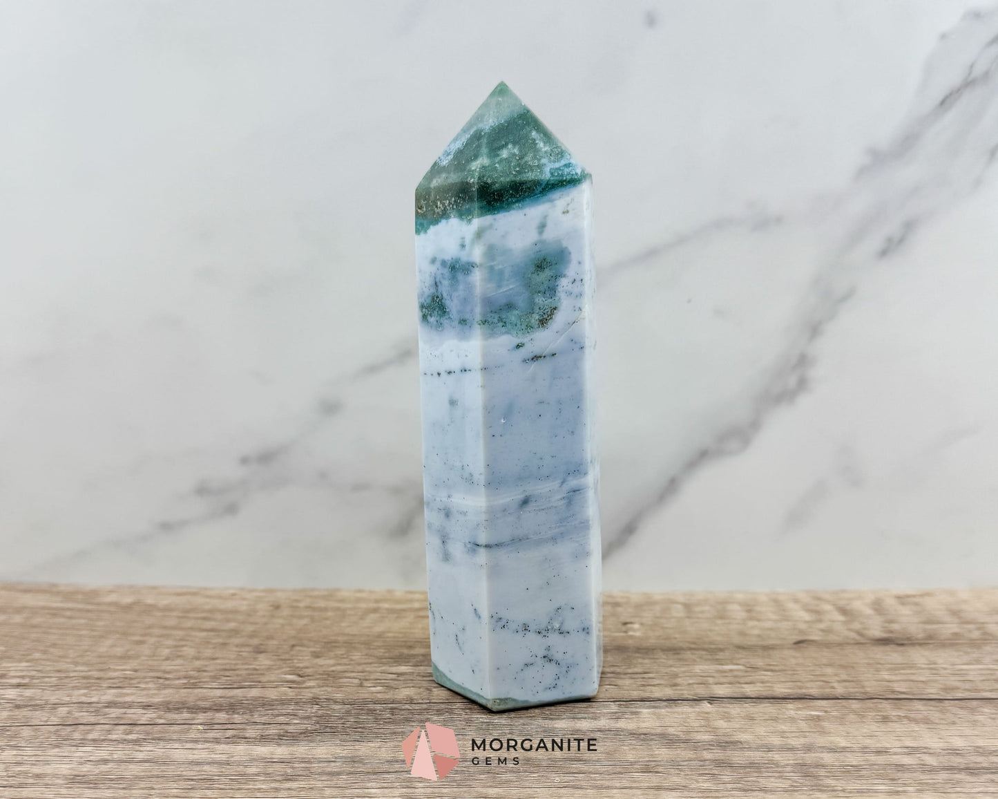 Pastel Ocean Jasper Tower – Handcrafted Elegance in Natural Stone-Morganite Gems