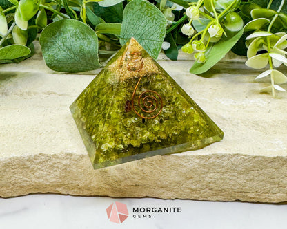 Peridot Orgonite Pyramid with Clear Quartz Point – Emotional Renewal & Abundance Amplifier - Metaphysical Crystals