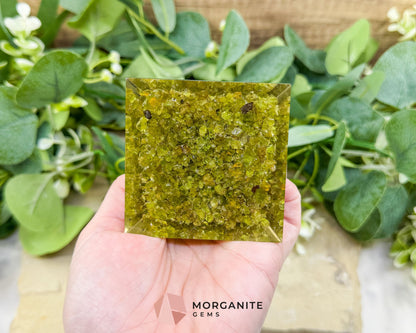 Peridot Orgonite Pyramid with Clear Quartz Point – Emotional Renewal & Abundance Amplifier - Metaphysical Crystals