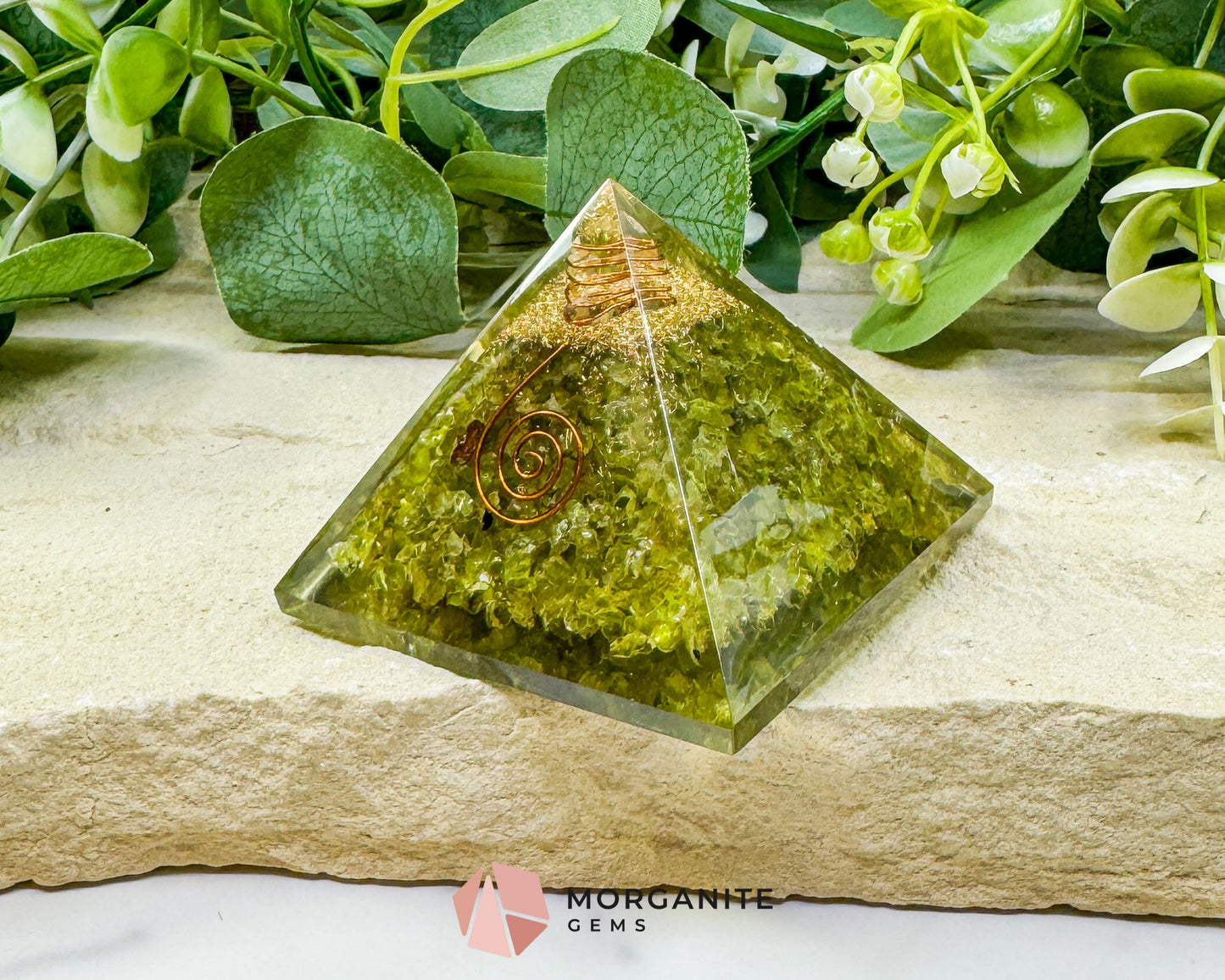 Peridot Orgonite Pyramid with Clear Quartz Point – Emotional Renewal & Abundance Amplifier - Metaphysical Crystals