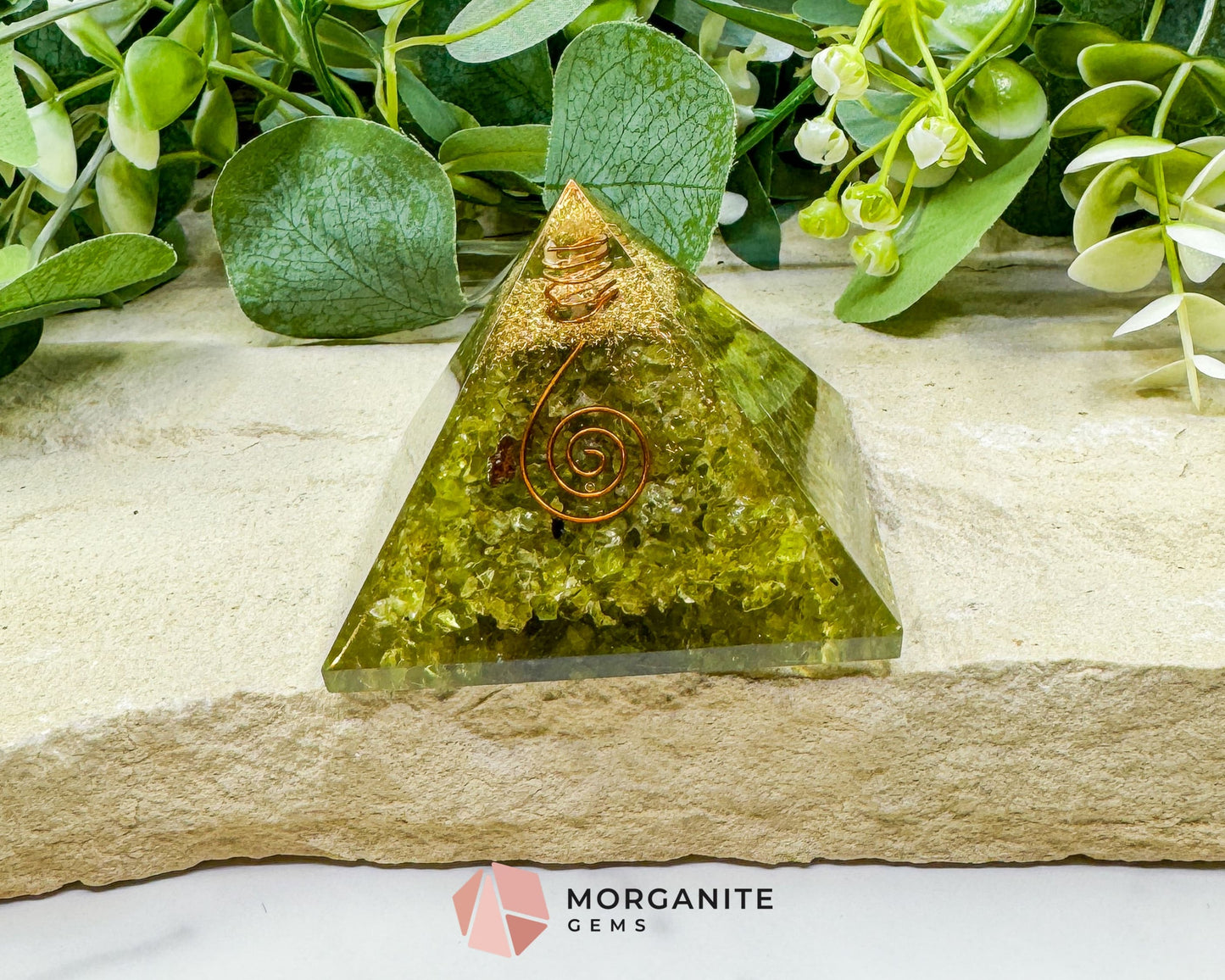 Peridot Orgonite Pyramid with Clear Quartz Point – Emotional Renewal & Abundance Amplifier - Metaphysical Crystals