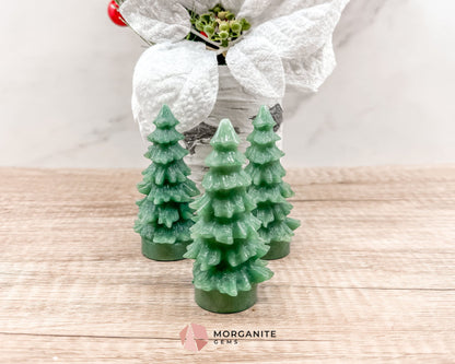 Pine Christmas Tree Green Aventurine Carving – Elegant Natural Holiday Decor-Morganite Gems