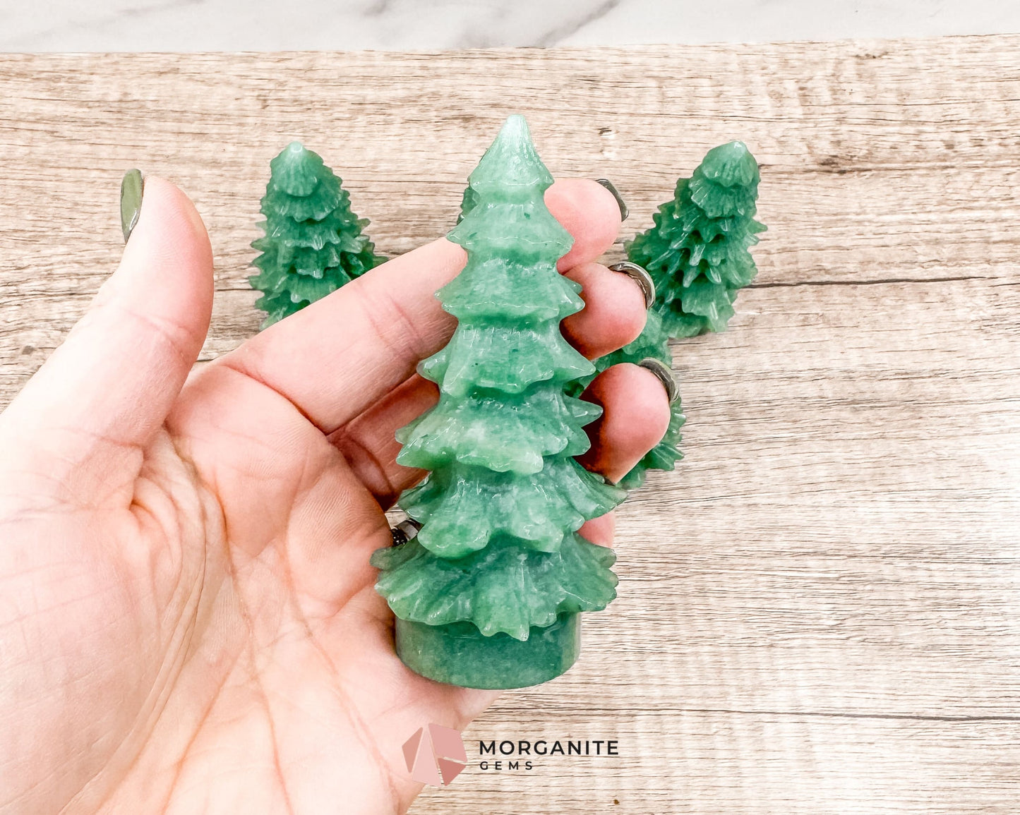 Pine Christmas Tree Green Aventurine Carving – Elegant Natural Holiday Decor-Morganite Gems