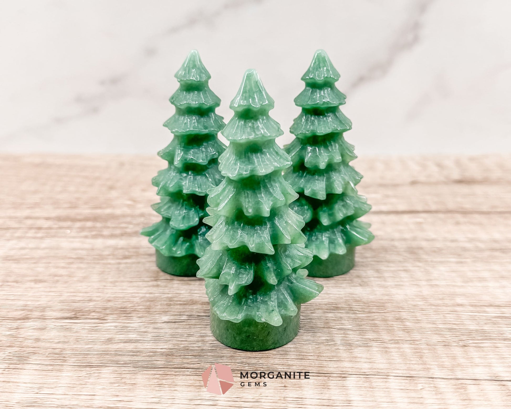 Pine Christmas Tree Green Aventurine Carving – Elegant Natural Holiday Decor-Morganite Gems