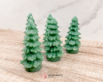 Pine Christmas Tree Green Aventurine Carving – Elegant Natural Holiday Decor-Morganite Gems