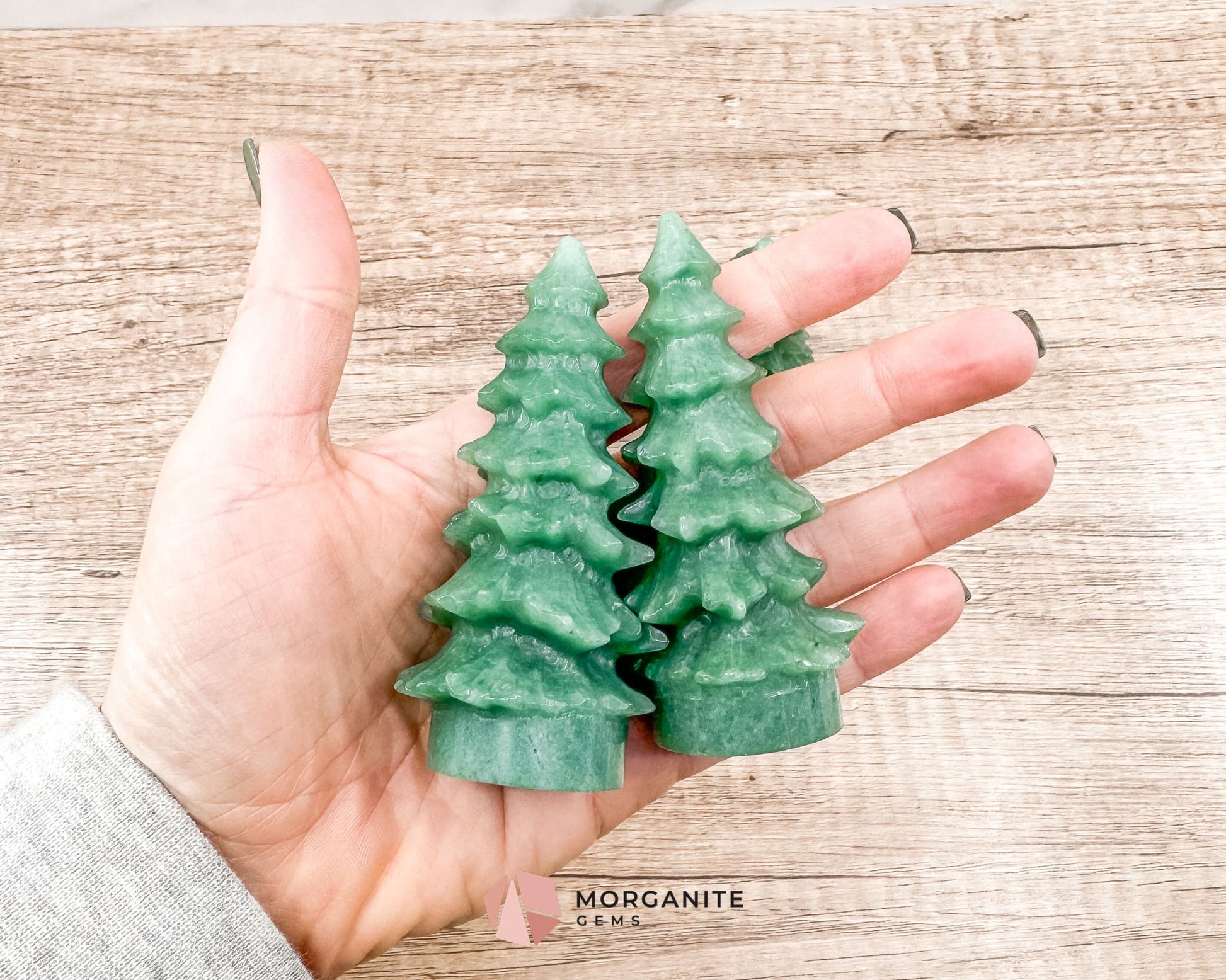 Pine Christmas Tree Green Aventurine Carving – Elegant Natural Holiday Decor-Morganite Gems