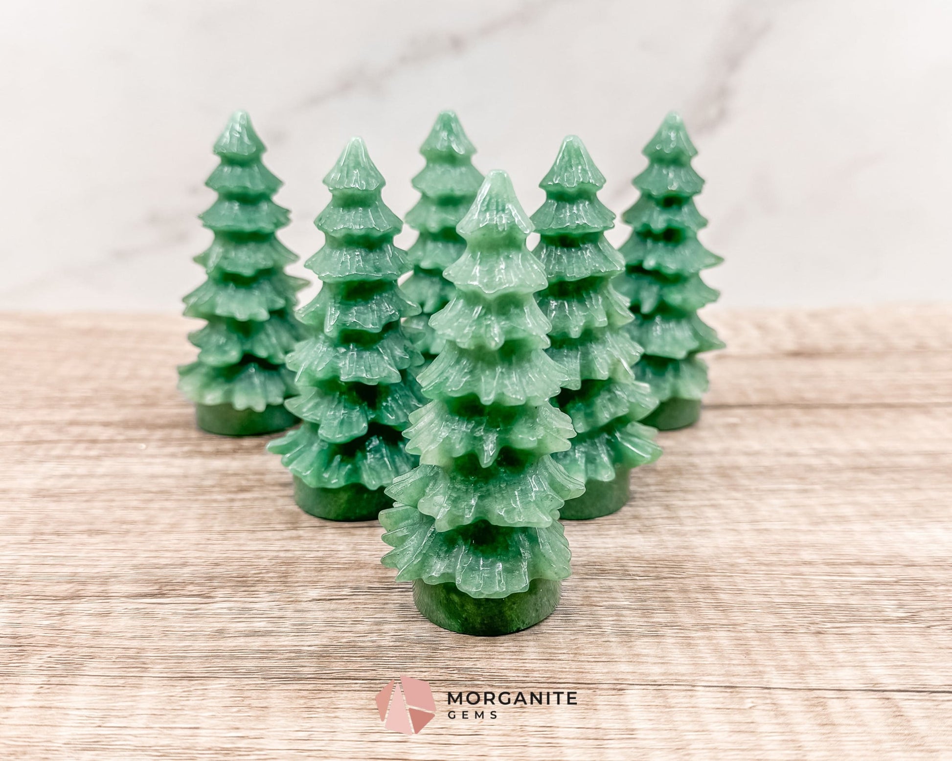 Pine Christmas Tree Green Aventurine Carving – Elegant Natural Holiday Decor-Morganite Gems