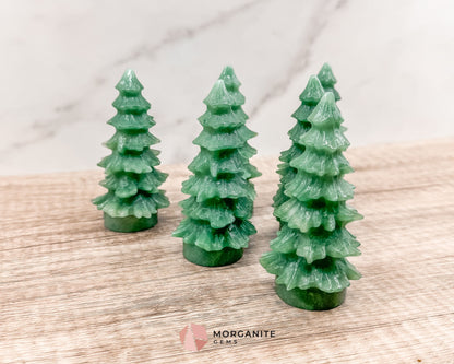 Pine Christmas Tree Green Aventurine Carving – Elegant Natural Holiday Decor-Morganite Gems