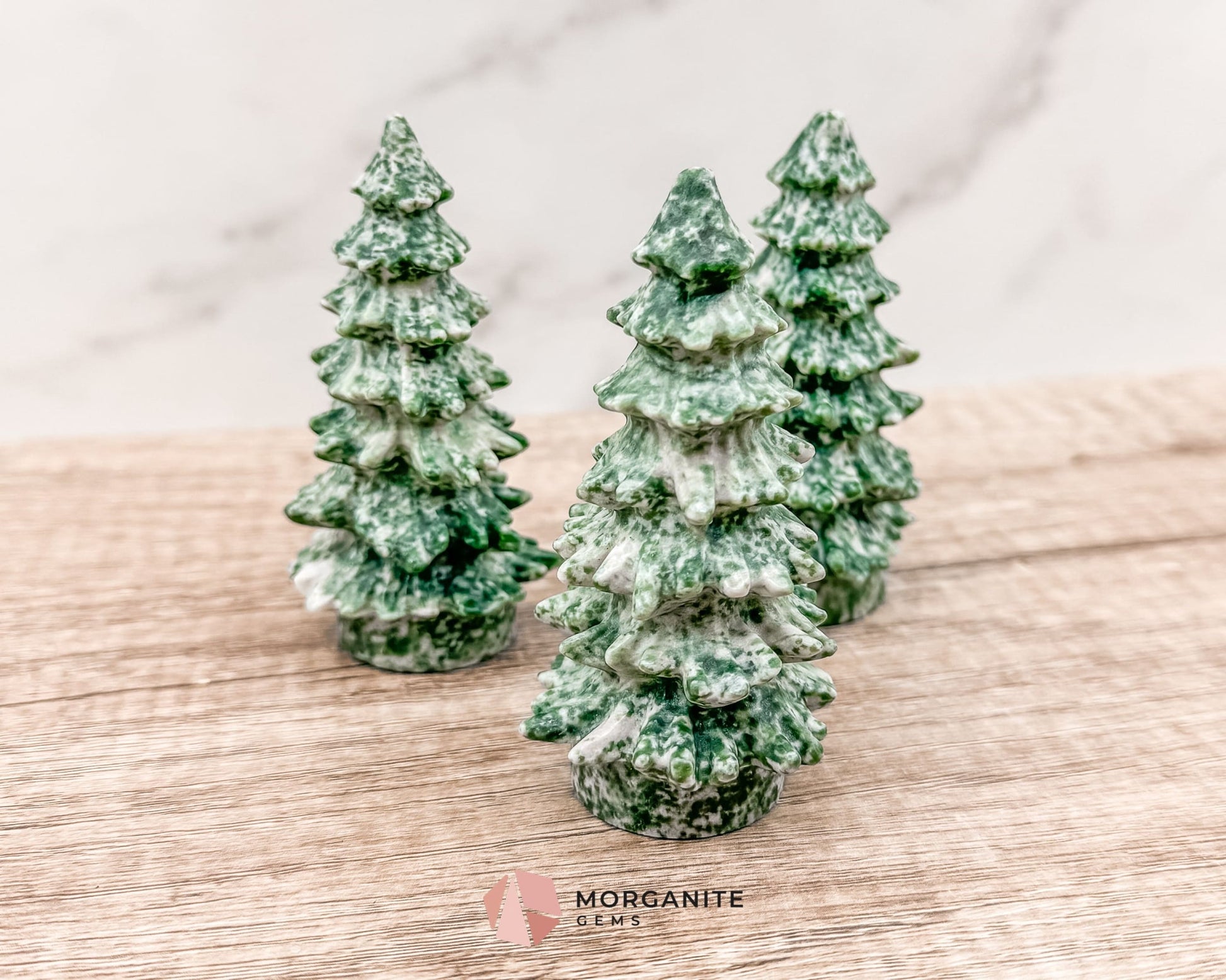 Pine Christmas Tree Qinghai Carving – Handcrafted Natural Decor-Morganite Gems