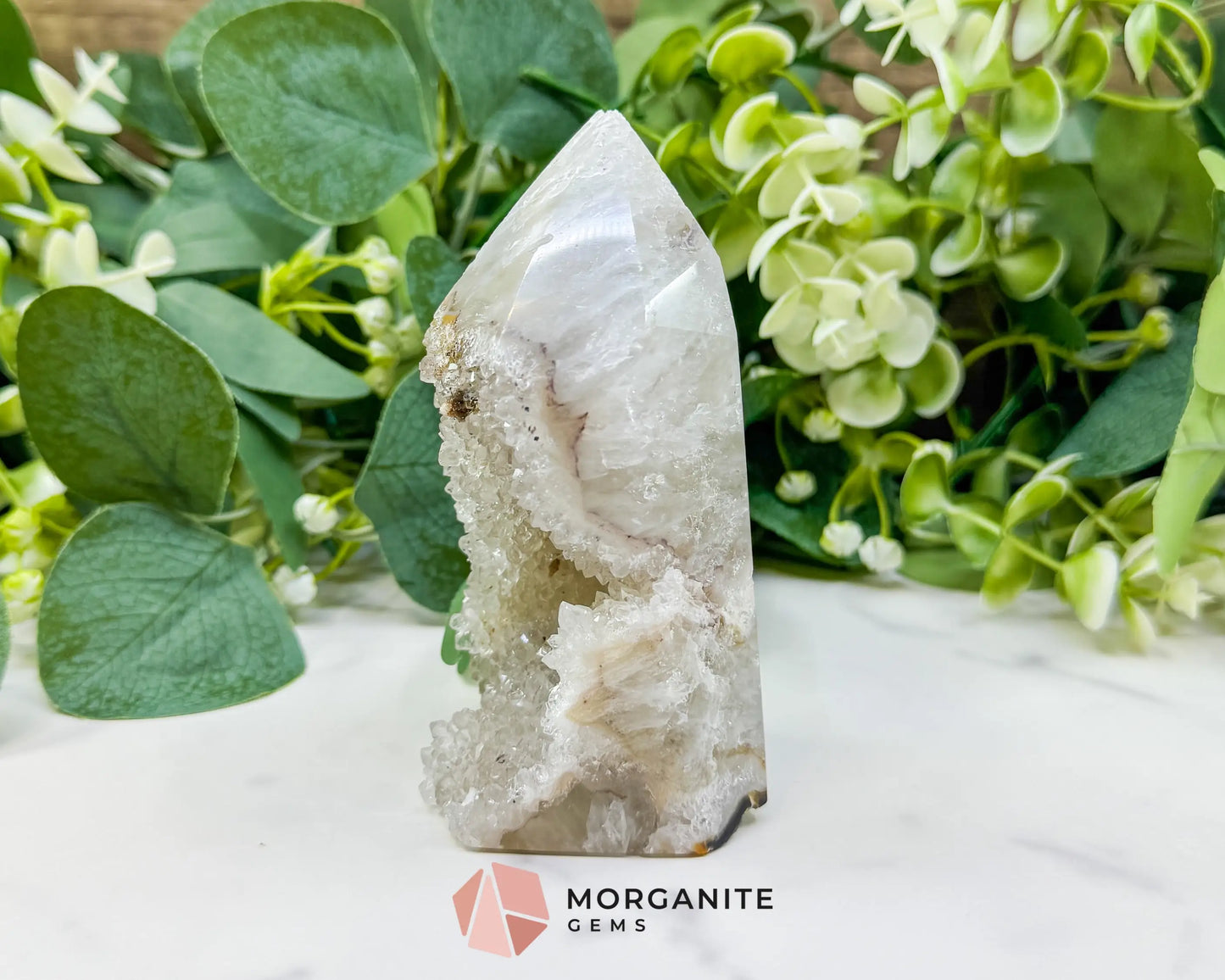 Polished Agate Geode Point (14.5oz) – Clear Quartz Druzy Tower for Amplification & Clarity - Metaphysical Crystals