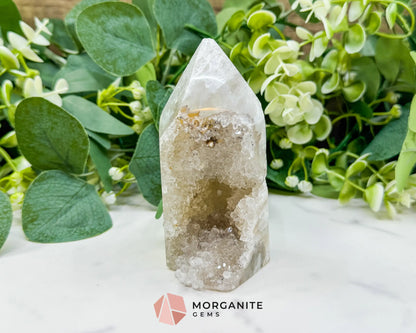 Polished Agate Geode Point (14.5oz) – Clear Quartz Druzy Tower for Amplification & Clarity - Metaphysical Crystals