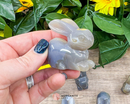 Polished Agate Rabbit Carving – Elegant Handcrafted Decor-Morganite Gems