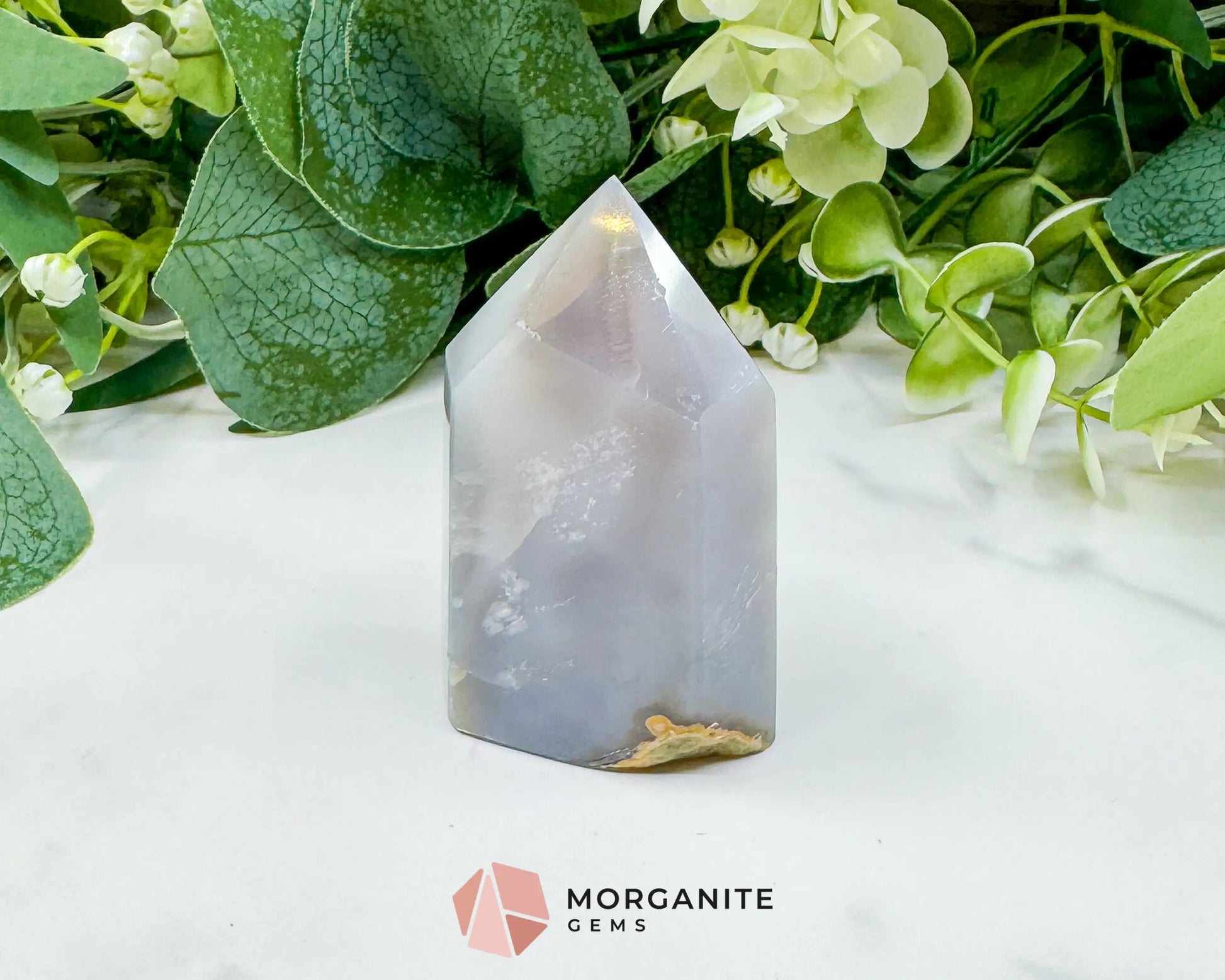 Polished Agate Sugar Druzy Point (3oz) – Crystalline White Geode Tower for Peace & Purity - Metaphysical Crystals