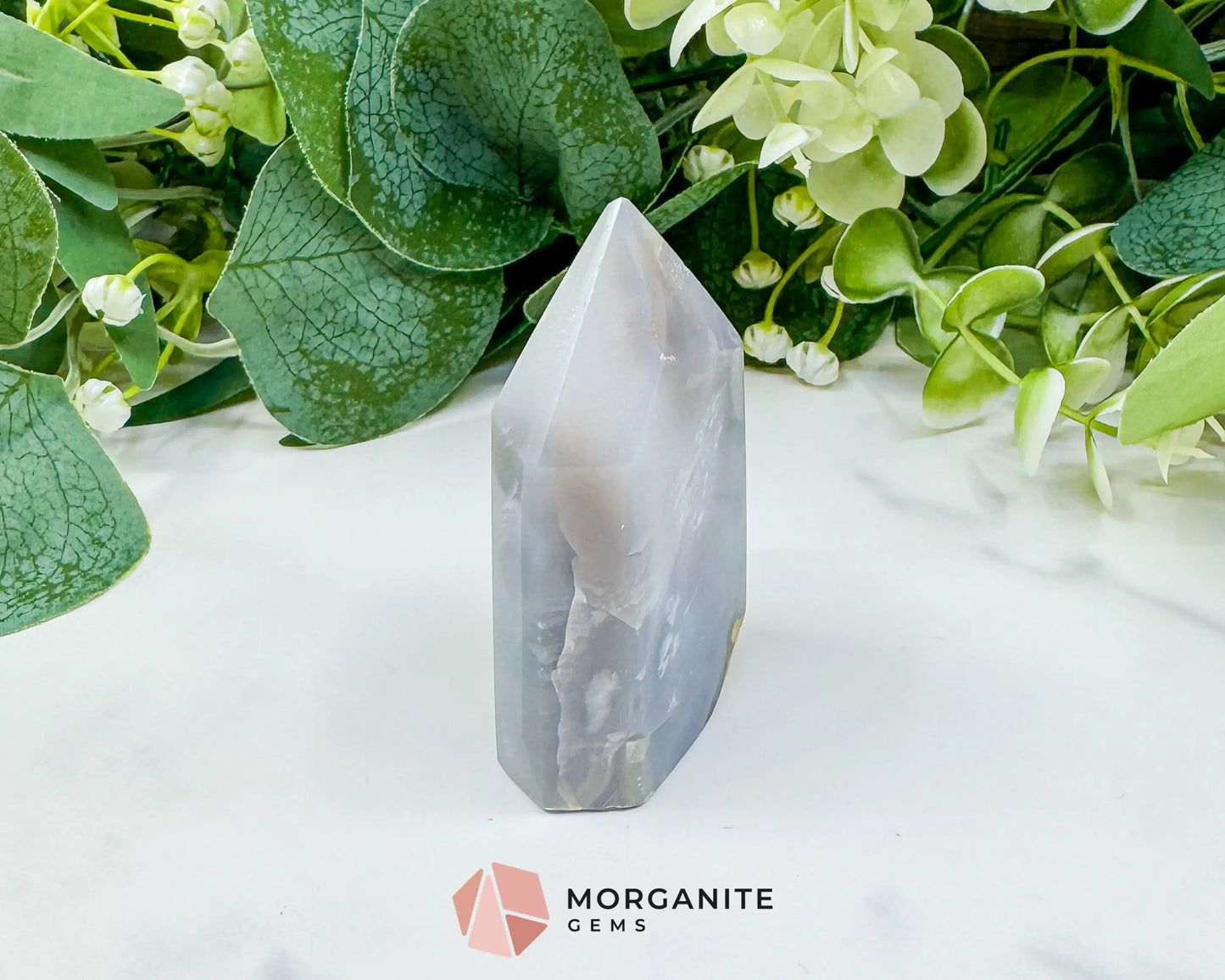 Polished Agate Sugar Druzy Point (3oz) – Crystalline White Geode Tower for Peace & Purity - Metaphysical Crystals
