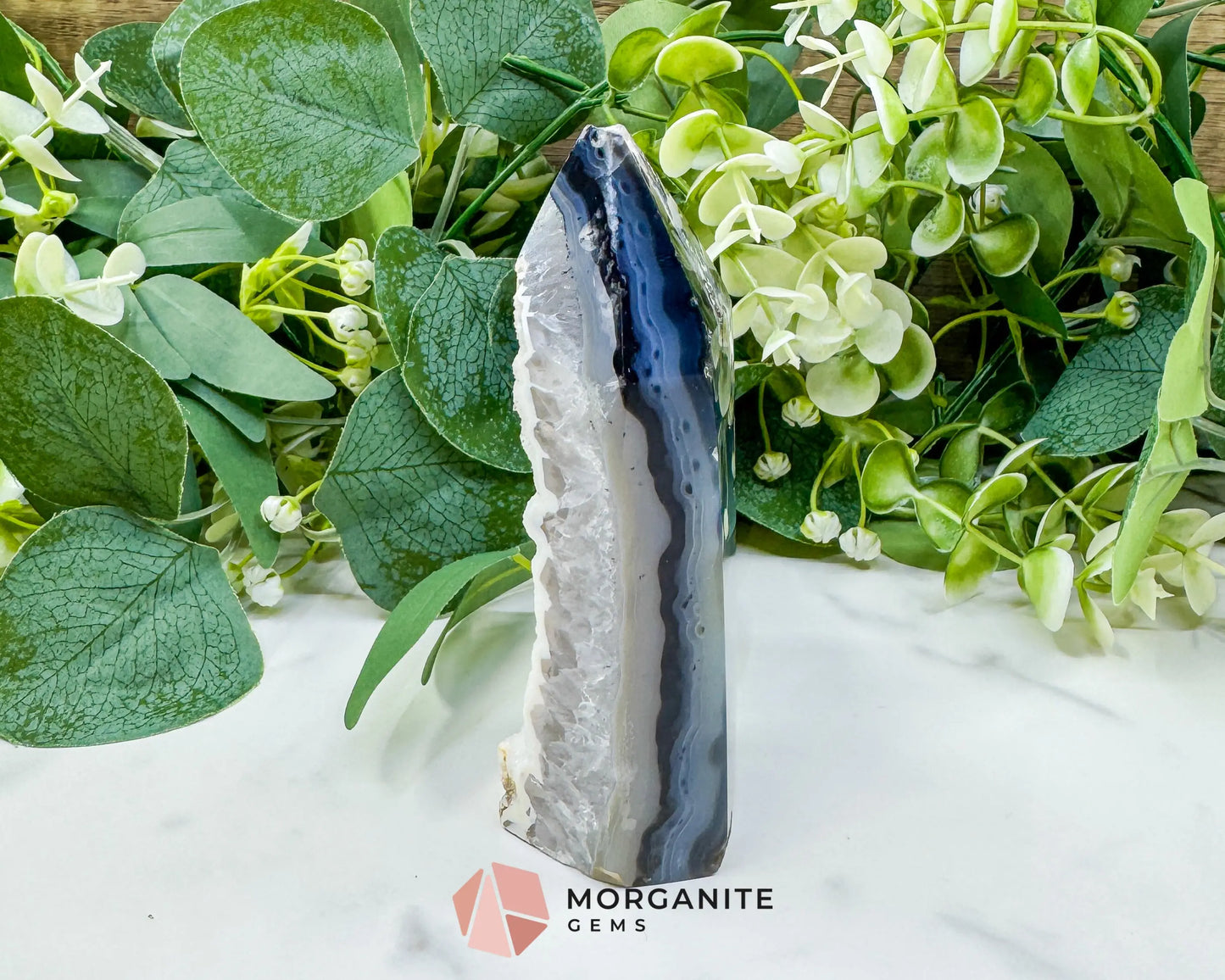 Polished Agate Sugar Druzy Point (9oz) – White Crystalline Geode Tower for Peace & Purity - Metaphysical Crystals