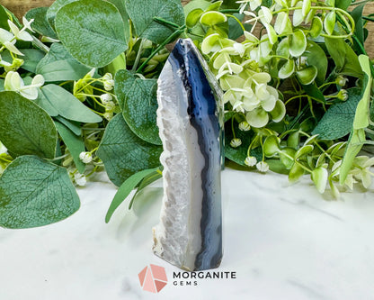Polished Agate Sugar Druzy Point (9oz) – White Crystalline Geode Tower for Peace & Purity - Metaphysical Crystals