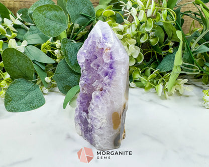 Polished Amethyst & Clear Quartz Agate Geode Point (13.5oz) – Large Druzy Tower for Intuition & Peace - Metaphysical