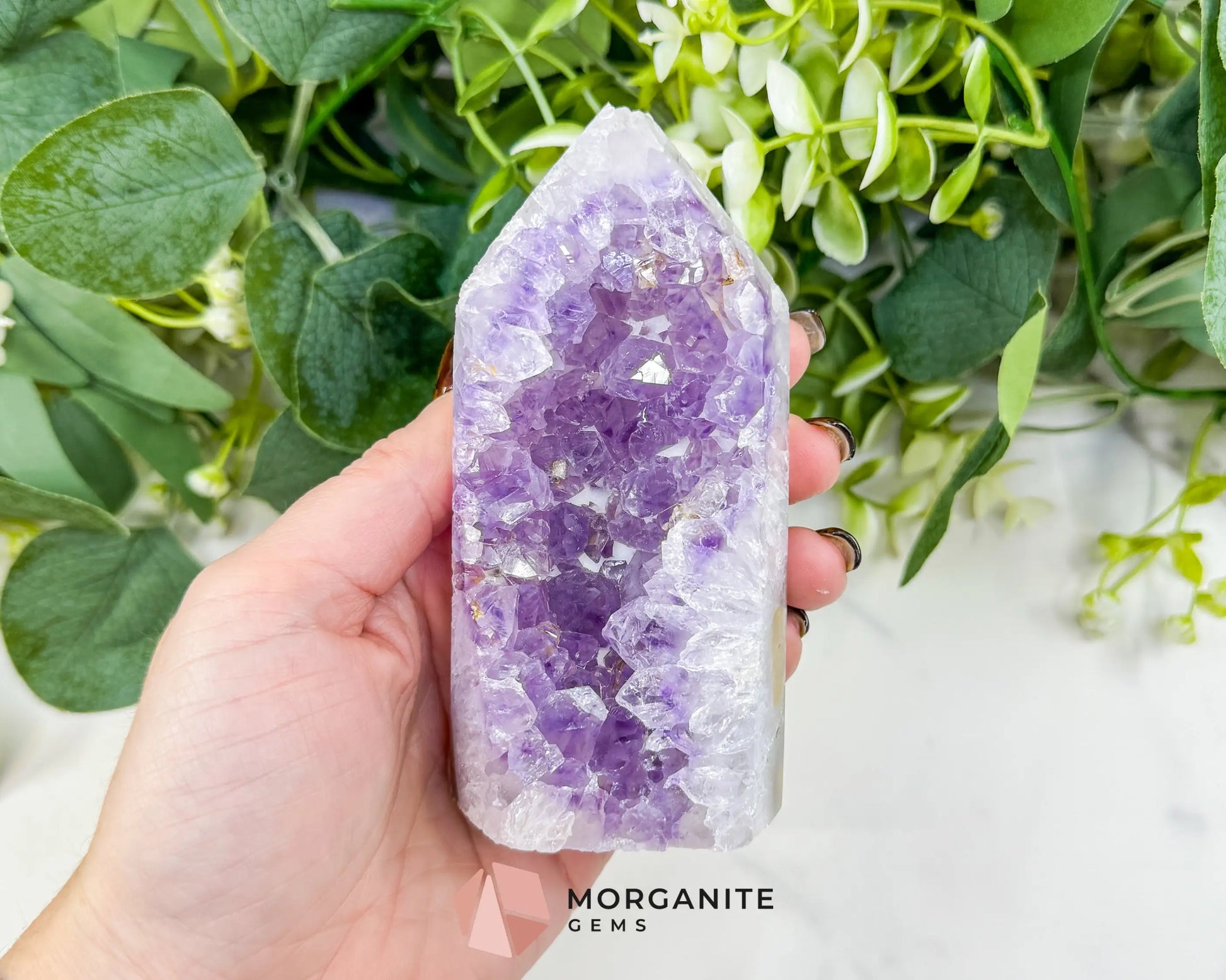 Polished Amethyst & Clear Quartz Agate Geode Point (13.5oz) – Large Druzy Tower for Intuition & Peace - Metaphysical