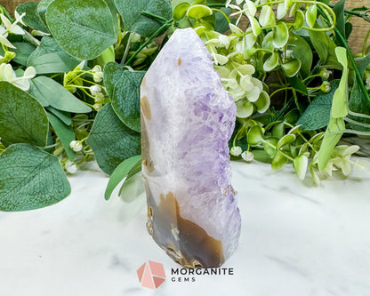 Polished Amethyst & Clear Quartz Agate Geode Point (13.5oz) – Large Druzy Tower for Intuition & Peace - Metaphysical