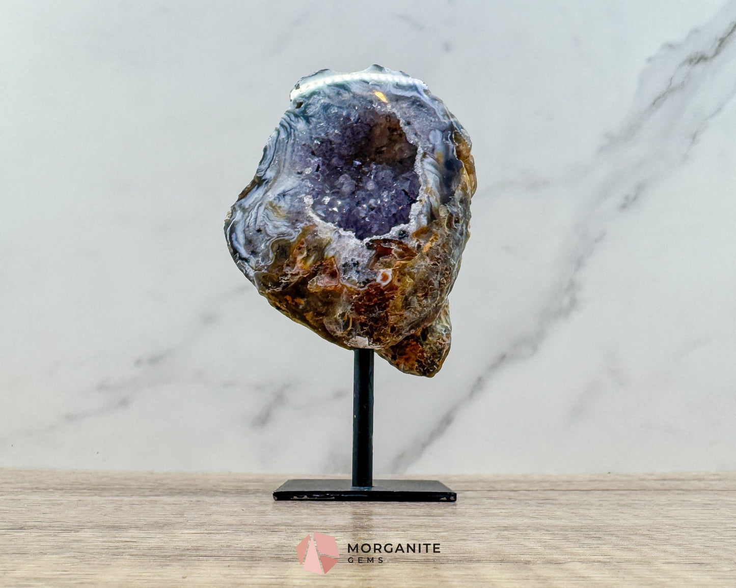 Polished Geode Slice on Metal Stand – Natural Crystal Display for Home & Office - Metaphysical Crystals