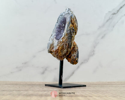 Polished Geode Slice on Metal Stand – Natural Crystal Display for Home & Office - Metaphysical Crystals