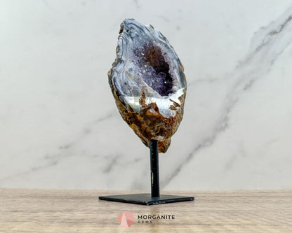 Polished Geode Slice on Metal Stand – Natural Crystal Display for Home & Office - Metaphysical Crystals