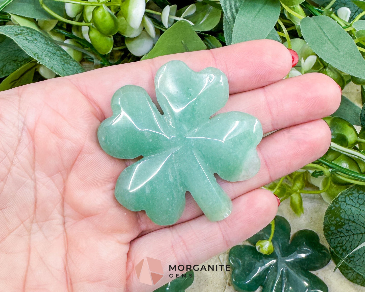 Polished Green Aventurine Four-Leaf Clover (38g) - Good Luck Prosperity & Heart Chakra Stone - Metaphysical Crystals