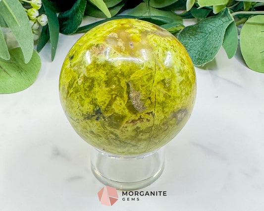 Polished Green Opal Sphere (67mm) – 360g Madagascar Common Opal for Emotional Renewal & Heart Healing - Metaphysical