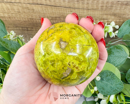 Polished Green Opal Sphere (67mm) – 360g Madagascar Common Opal for Emotional Renewal & Heart Healing - Metaphysical