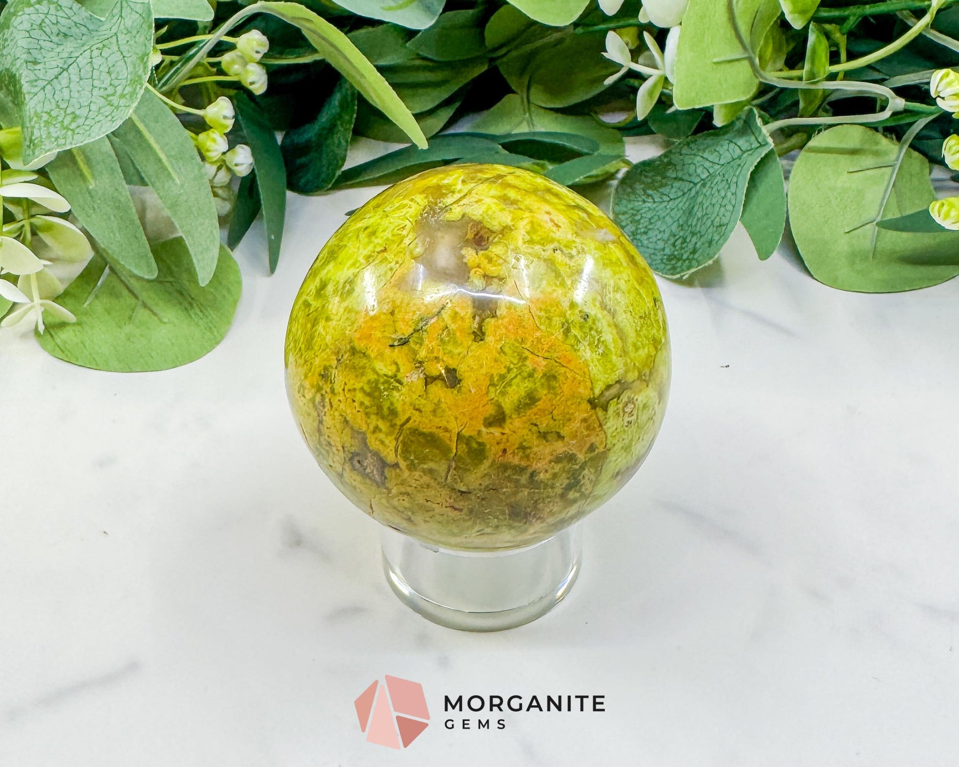 Polished Green Opal Sphere (67mm) – 360g Madagascar Common Opal for Emotional Renewal & Heart Healing - Metaphysical