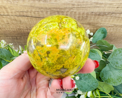 Polished Green Opal Sphere (67mm) – 360g Madagascar Common Opal for Emotional Renewal & Heart Healing - Metaphysical