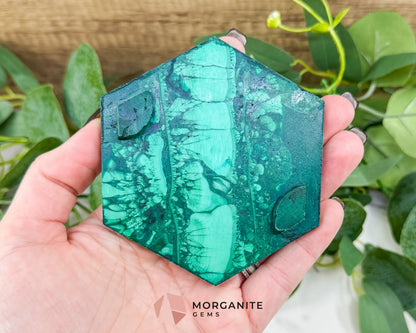 Polished Malachite Hexagon Jewelry Box (.85lb) – 3.8’’ Natural Green Stone Trinket Box for Heart Healing &