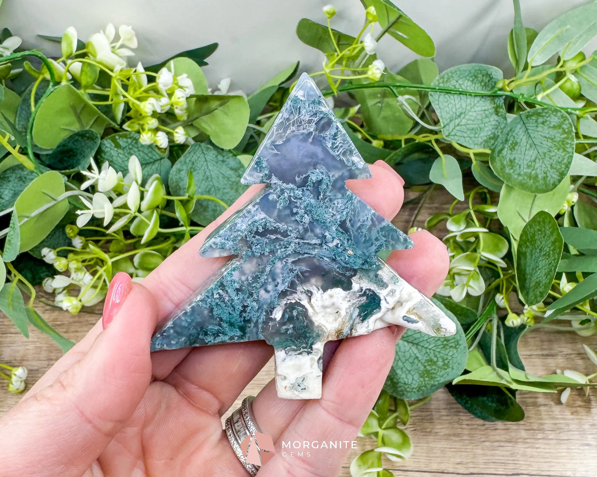 Moss Agate Tree Carving No. 5 | Self-Standing Crystal for Grounding Nature Connection & Healing - Metaphysical Crystals