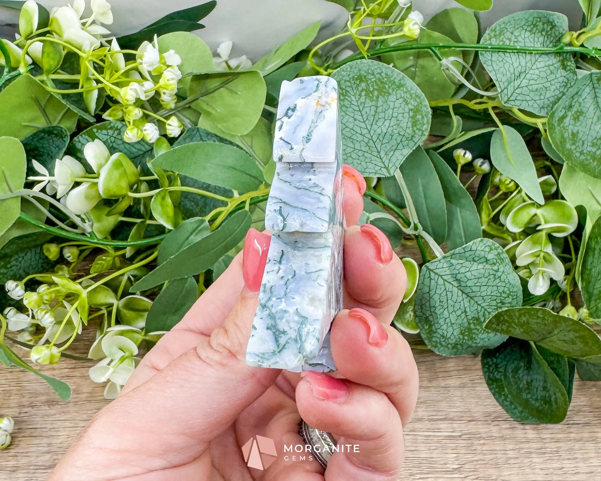 Moss Agate Tree Carving No. 12 | Self-Standing Crystal for Grounding Nature Connection & Healing - Metaphysical Crystals
