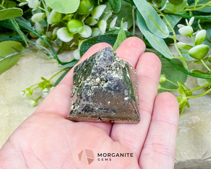 Polished Pyrite Crystal Pyramid No.1 (60g) - Energy Amplifier for Wealth & Protection - Metaphysical Crystals