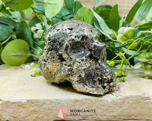 Polished Pyrite Crystal Skull (1.48kg) - Peruvian Fool’s Gold Stone for Abundance & Protection - Metaphysical Crystals
