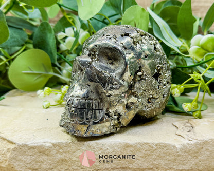 Polished Pyrite Crystal Skull (1.48kg) - Peruvian Fool’s Gold Stone for Abundance & Protection - Metaphysical Crystals